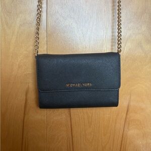 Michael Kors Black Saffiano Leather Chain Wallet Crossbody